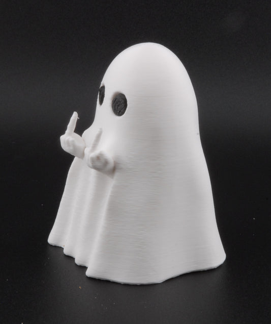 Funny Ghost Figurine – 3D Printed Halloween Decor | Solid Middle Finger Ghost Statue (3")