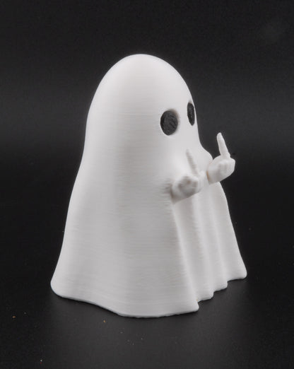 Funny Ghost Figurine – 3D Printed Halloween Decor | Solid Middle Finger Ghost Statue (3")