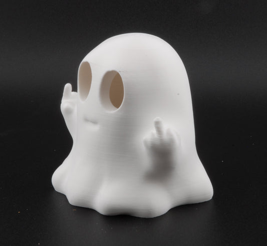 Funny Ghost Candle Holder – 3D Printed Halloween Decor with LED Tea Light | Spooky Middle Finger Ghost Night Light