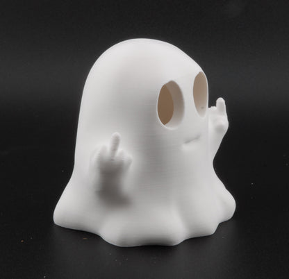 Funny Ghost Candle Holder – 3D Printed Halloween Decor with LED Tea Light | Spooky Middle Finger Ghost Night Light