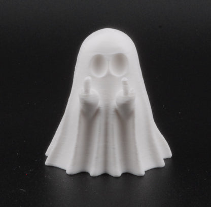 Mini Ghost Figurine – Funny 3D Printed Halloween Decor | Tiny Middle Finger Ghost Statue (1.5")