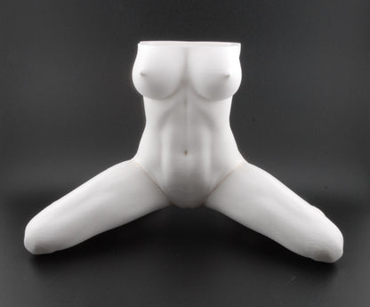 Erotic Female Body Planter – 3D Printed Nude Woman with Legs Spread Pose | Adult Novelty Plant Pot (6") in Black or White