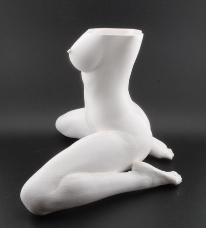 Erotic Female Body Planter – 3D Printed Nude Woman with Legs Spread Pose | Adult Novelty Plant Pot (6") in Black or White