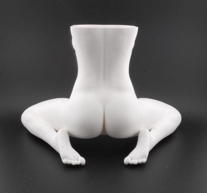 Erotic Female Body Planter – 3D Printed Nude Woman with Legs Spread Pose | Adult Novelty Plant Pot (6") in Black or White