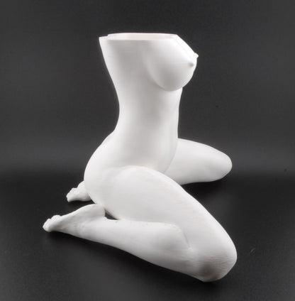 Erotic Female Body Planter – 3D Printed Nude Woman with Legs Spread Pose | Adult Novelty Plant Pot (6") in Black or White
