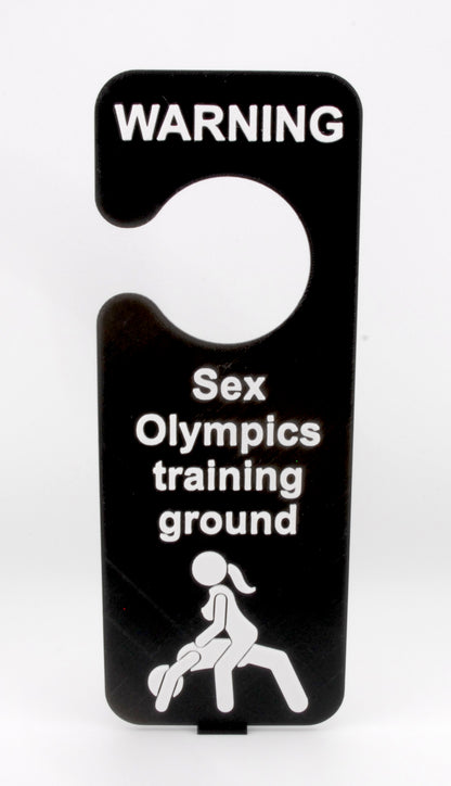 Warning: Sex Olympics Training Ground – Naughty Adult Door Hanger | Funny Bedroom Décor