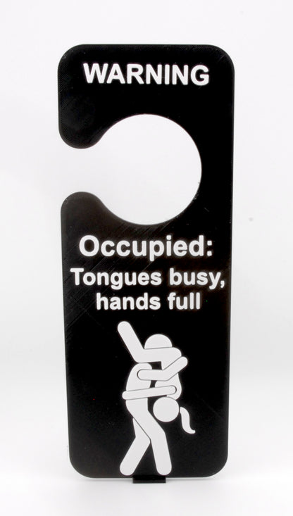 Occupied Door Hanger – Naughty “Tongues Busy, Hands Full” Funny Adult Humor Sign | Sexy Gag Gift
