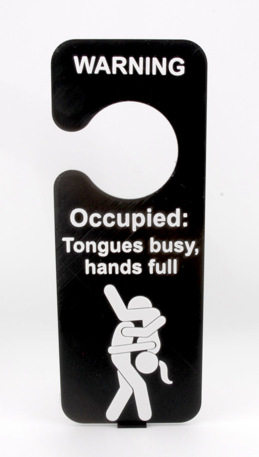 Occupied Door Hanger – Naughty “Tongues Busy, Hands Full” Funny Adult Humor Sign | Sexy Gag Gift