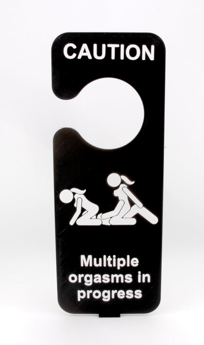 Caution Naughty Door Hanger – Multiple Orgasms in Progress Funny Adult Sign