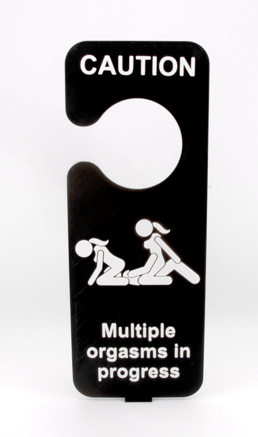 Caution Naughty Door Hanger – Multiple Orgasms in Progress Funny Adult Sign