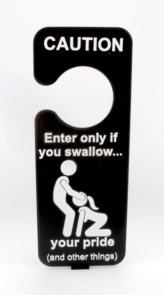 Caution Swallow Zone – Naughty Adult Humor Door Hanger | Funny Risqué Bedroom Sign