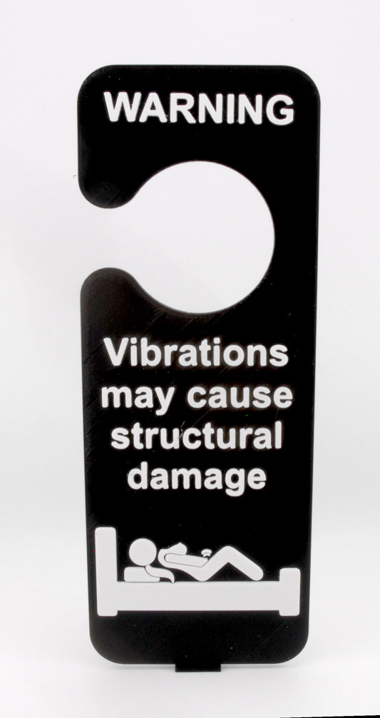 Funny Adult Door Hanger – “Warning: Vibrations May Cause Structural Damage” | Naughty Bedroom Humor Sign