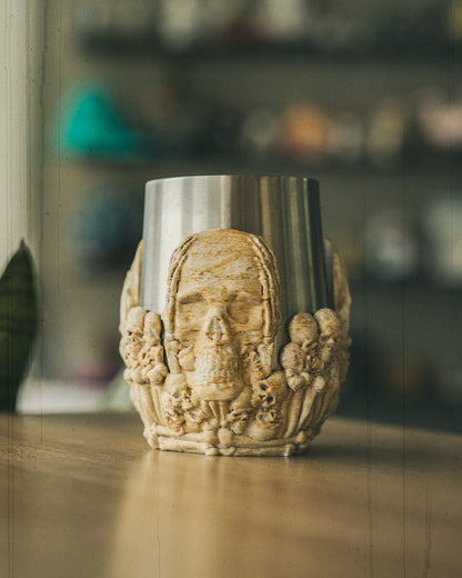 Skull Cup Holder – Gothic Halloween Drinkware | Creepy Skull Mug Sleeve | 3D Printed Horror Kitchen & Bar Decor