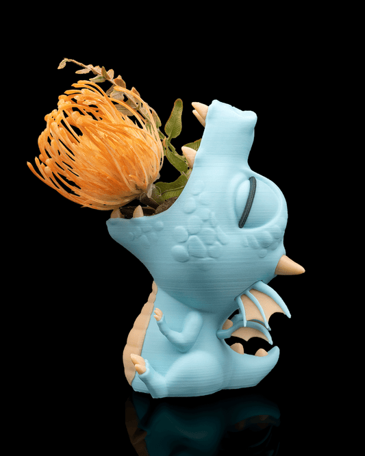 Green Breath Baby Dragon Planter – 14cm Fantasy Open Mouth Pot | 3D Printed Mythical Home & Garden Décor
