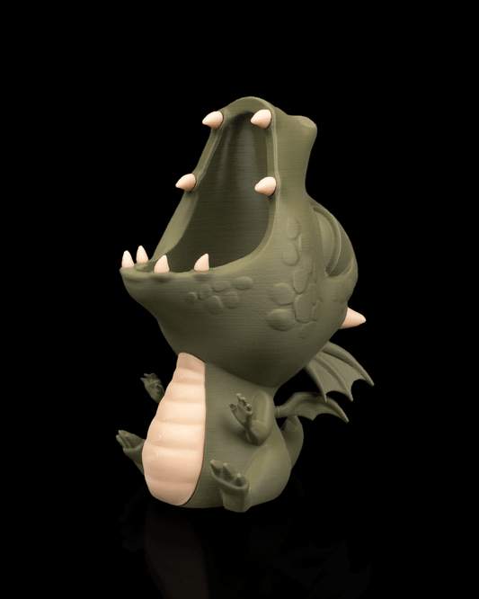 Green Breath Baby Dragon Planter – 14cm Fantasy Open Mouth Pot | 3D Printed Mythical Home & Garden Décor