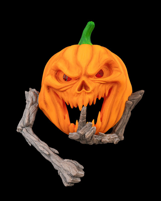 Hallowed Hush Pumpkin Door Knocker – Creepy Jack-o’-Lantern Wall Décor | 3D Printed Halloween Pumpkin Skull Decoration