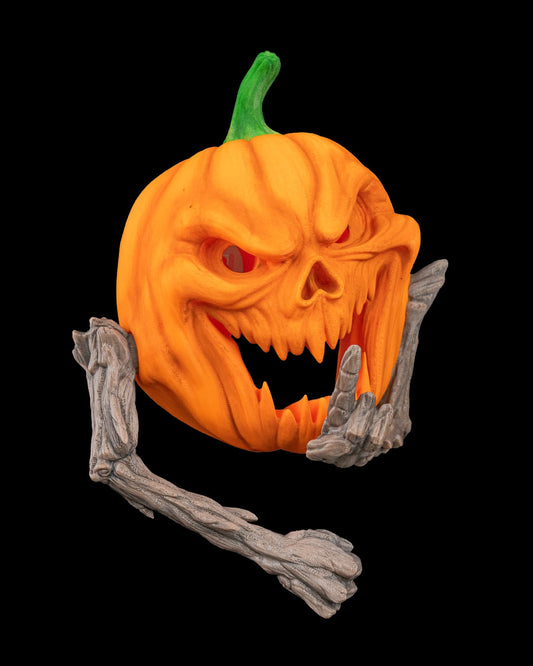 Hallowed Hush Pumpkin Door Knocker – Creepy Jack-o’-Lantern Wall Décor | 3D Printed Halloween Pumpkin Skull Decoration