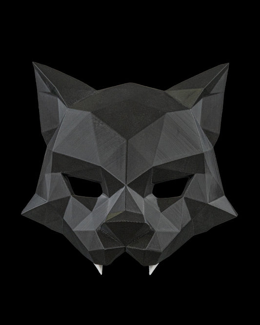 Hexa Cat Mask – Masquerade Macabre Collection | 3D Printed Geometric Cat Halloween Cosplay Mask with Glow Sticks in 3 Sizes