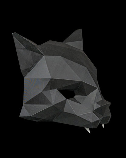 Hexa Cat Mask – Masquerade Macabre Collection | 3D Printed Geometric Cat Halloween Cosplay Mask with Glow Sticks in 3 Sizes