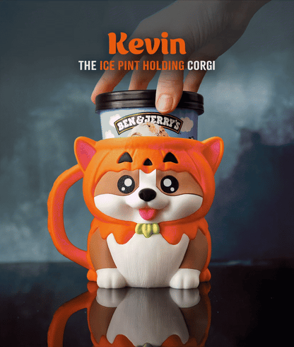 Corgi Ice Cream Pint Holder – 3D Printed Cozy with Spoon & Snack Slots | Kevin the Corgi | Left or Right Handle