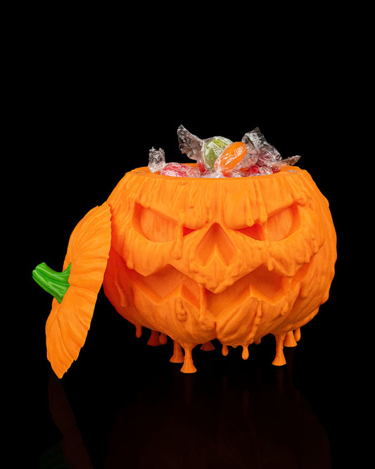 Melted Treatkeeper Pumpkin Candy Bowl – Creepy Jack-o’-Lantern Container | 3D Printed Halloween Candy Dish with Lid
