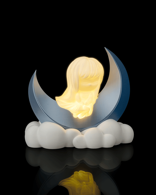 Moon Dreamer Night Light Girl on Crescent Moon LED Lamp