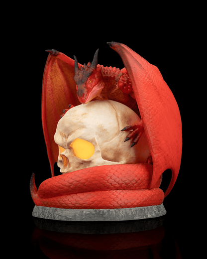 Necrodragon Table Lamp – Gothic Red Dragon with Skull Light | 3D Printed Halloween Dragon Lamp | Spooky Fantasy Home Decor (20cm)