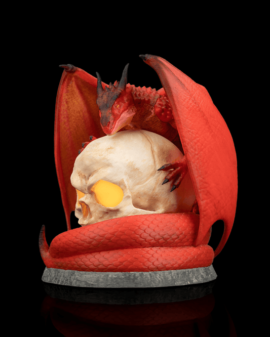 Necrodragon Table Lamp – Gothic Red Dragon with Skull Light | 3D Printed Halloween Dragon Lamp | Spooky Fantasy Home Decor (20cm)