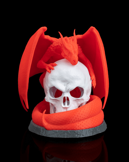 Necrodragon Table Lamp – Gothic Red Dragon with Skull Light | 3D Printed Halloween Dragon Lamp | Spooky Fantasy Home Decor (20cm)