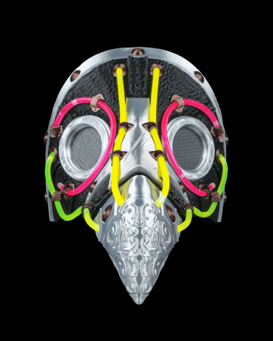 Neon Plague Mask – Masquerade Macabre Collection | 3D Printed Plague Doctor Halloween Cosplay Mask with Glow Sticks in 3 Sizes