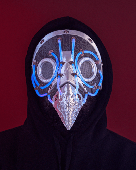 Neon Plague Mask – Masquerade Macabre Collection | 3D Printed Plague Doctor Halloween Cosplay Mask with Glow Sticks in 3 Sizes