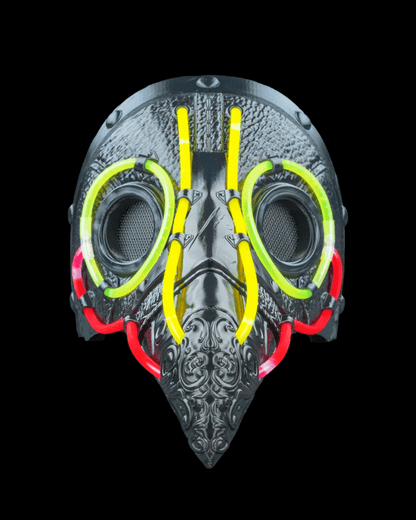 Neon Plague Mask – Masquerade Macabre Collection | 3D Printed Plague Doctor Halloween Cosplay Mask with Glow Sticks in 3 Sizes