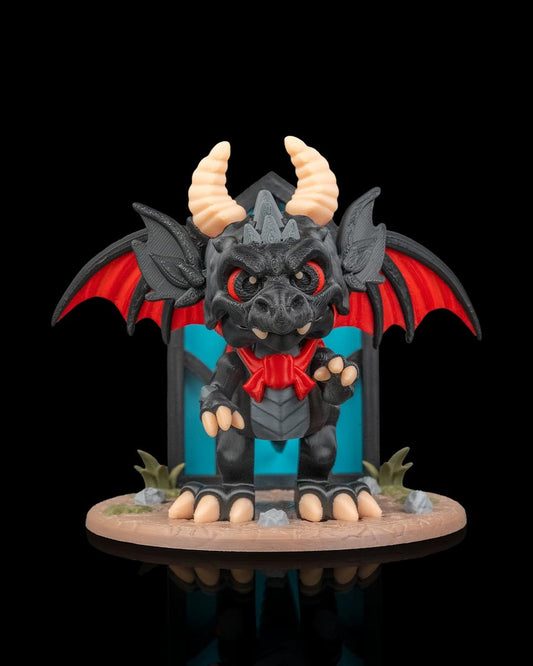 Night Fang Dragon Figurine – Dracoween Vampire Dragon Statue | Gothic Halloween Dragon Collectible | Fantasy Horror Home Décor (15cm)
