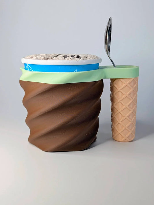 Custom Ice Cream Pint Holder – 3D Printed Mix & Match Cozy | Swirl, Waffle Cone, or Cupcake Body with Cookie, Swirl, or Cone Handle