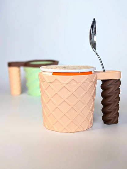 Custom Ice Cream Pint Holder – 3D Printed Mix & Match Cozy | Swirl, Waffle Cone, or Cupcake Body with Cookie, Swirl, or Cone Handle