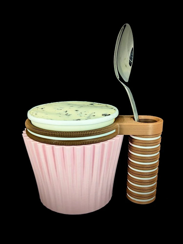 Custom Ice Cream Pint Holder – 3D Printed Mix & Match Cozy | Swirl, Waffle Cone, or Cupcake Body with Cookie, Swirl, or Cone Handle