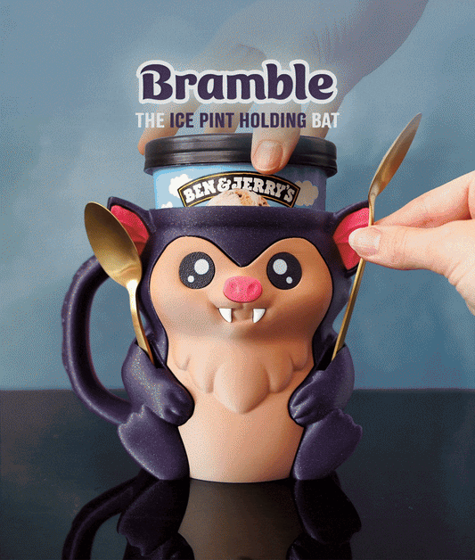 Bat Ice Cream Pint Holder – 3D Printed Cozy with Spoon Slots & Lid Holder | Optional Snack Drawer | Left or Right Handle