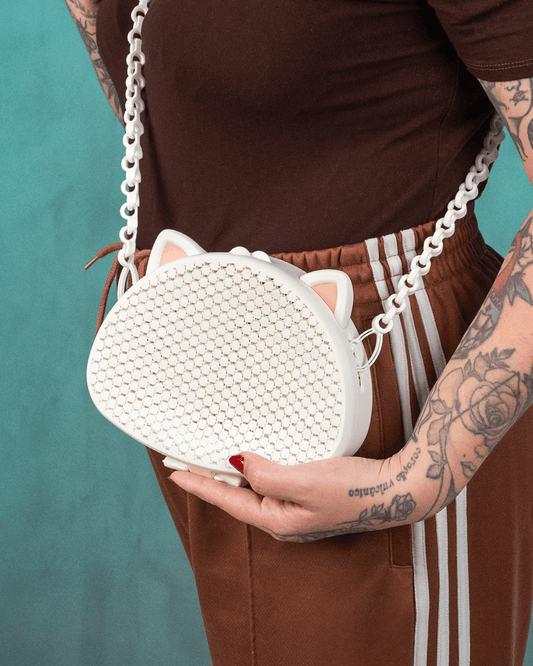 The Purrse – Cat Ear Mesh 3D Printed Crossbody Bag | Playful Gothic Cat Purse with Custom Strap Length