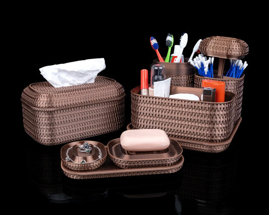 Rattan Retreat – Textured Bath Organizer Set for a Natural Touch - Fusion Layer 3D
