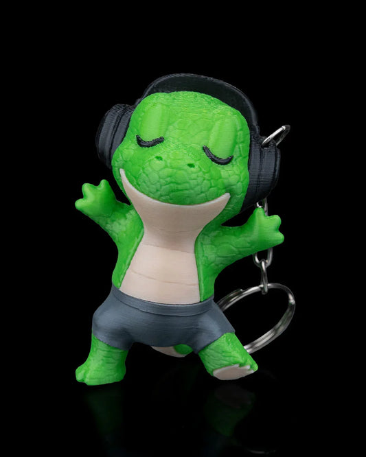 Rock 'n' Rawr Dino Keychain – Chill T-Rex with Headphones - Fusion Layer 3D