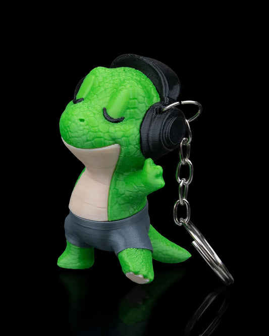Rock 'n' Rawr Dino Keychain – Chill T-Rex with Headphones - Fusion Layer 3D