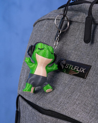 Rock 'n' Rawr Dino Keychain – Chill T-Rex with Headphones - Fusion Layer 3D