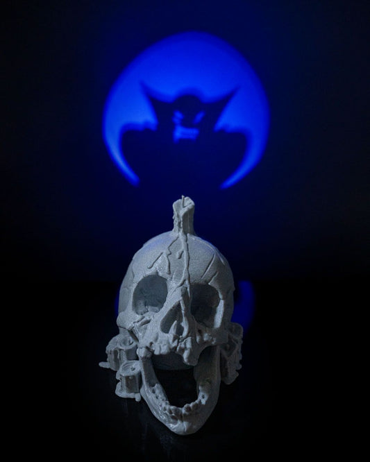 Skull Candle Halloween Light – Gothic Skull Lamp with Vampire Projection | 3D Printed Spooky Candle Décor with LED Glow