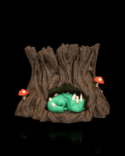 Snuggle Stump Dragon Planter – Fantasy Woodland Tree Stump Pot | 3D Printed Baby Dragon Home & Garden Décor