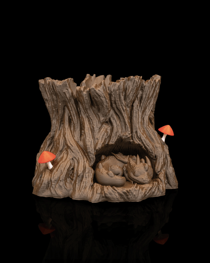 Snuggle Stump Dragon Planter – Fantasy Woodland Tree Stump Pot | 3D Printed Baby Dragon Home & Garden Décor