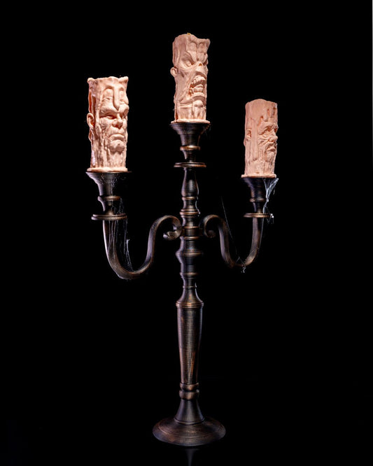 Soul-Lit Candelabra Haunted Triple Candle Display