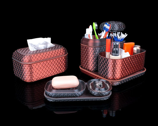 Steamy Scales – Luxe Bath Organizer Set with Bold Texture - Fusion Layer 3D