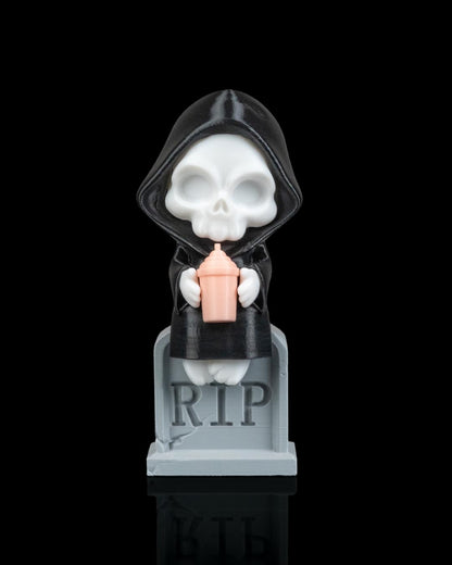 Sweet Rest Reaper Figurine – Grim Reaper on Tombstone with Drink | 3D Printed Halloween Collectible | Killer Holidays Collection
