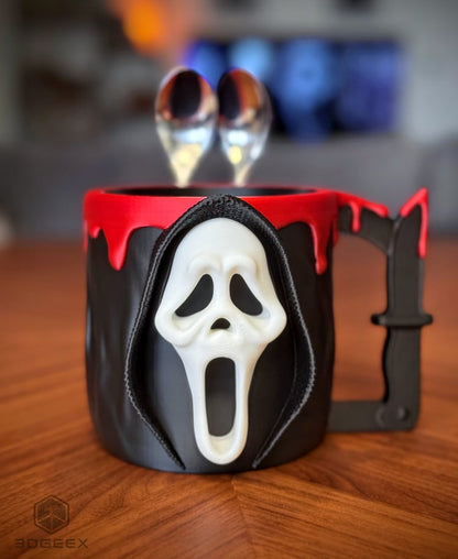 Ghost Face Ice Cream Pint Holder – 3D Printed Horror Movie Cozy | Scream-Inspired Dessert Cup | Halloween Gift | Left or Right Handle