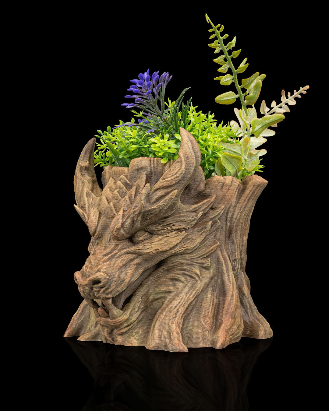 The Grove Keeper Dragon Planter – 12cm Fantasy Wooden Guardian Pot | 3D Printed Mythical Home & Garden Décor